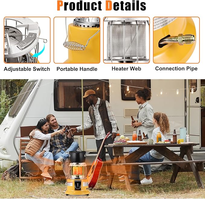 2 in 1 Propane Heater & Stove, 13000 BTU Portable Propane Heater Indoor with Handle, Outdoor Heater Gas Stove for Patio, Camping, Tent, Ice Fishing, Garage