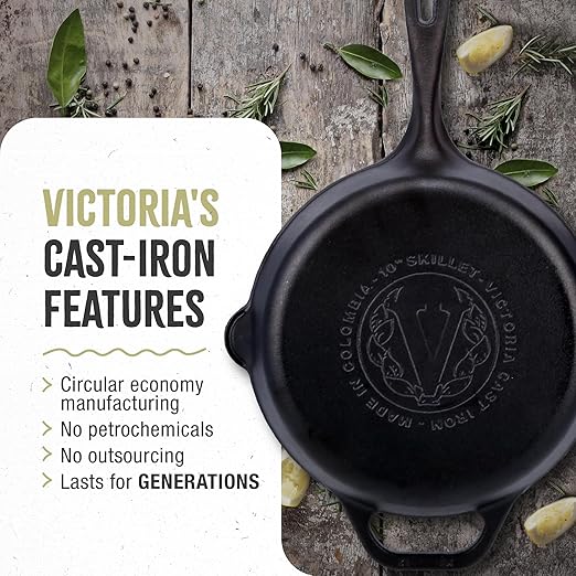 Victoria 12-Inch Cast Iron Skillet Set with Tempered Glass Lid, Large Handle Cover, and Pan Scraper