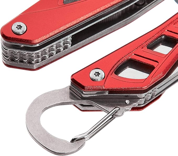 Amazon Basics 8-in-1 Stainless Steel Multitool Safety Lock with Nylon Sheath, Red