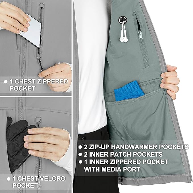 33,000ft Men's Lightweight Softshell Vest Outerwear Zip Up Fleece Lined Windproof Sleeveless Jacket for Golf Running Hiking