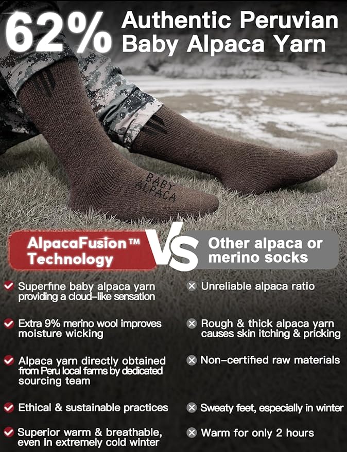 Alpaca Wool Boot Socks Men and Women, Heavyweight Thick Thermal Socks Cold Weather Hunting Hiking, Moisture Wicking