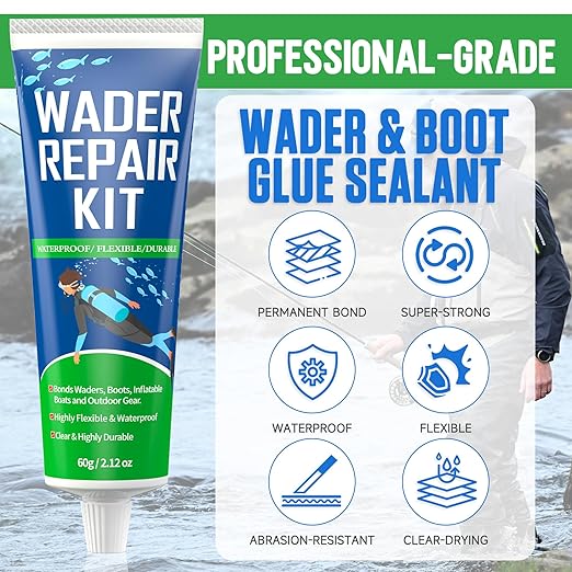 Wader Repair Glue 2.1 oz – Flexible, Waterproof Wader Patch Kit for Fixing Rips, Tears & Holes in Boots, Waders, Wetsuits, PVC Inflatables & Outdoor Gear
