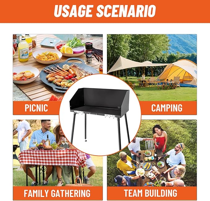 30 Inch Outdoor Camp Cooking Table, with Foldable Three-Sided Windscreen and Legs for Dutch Oven Cooking and Food Preparation with Charcoal Briquettes