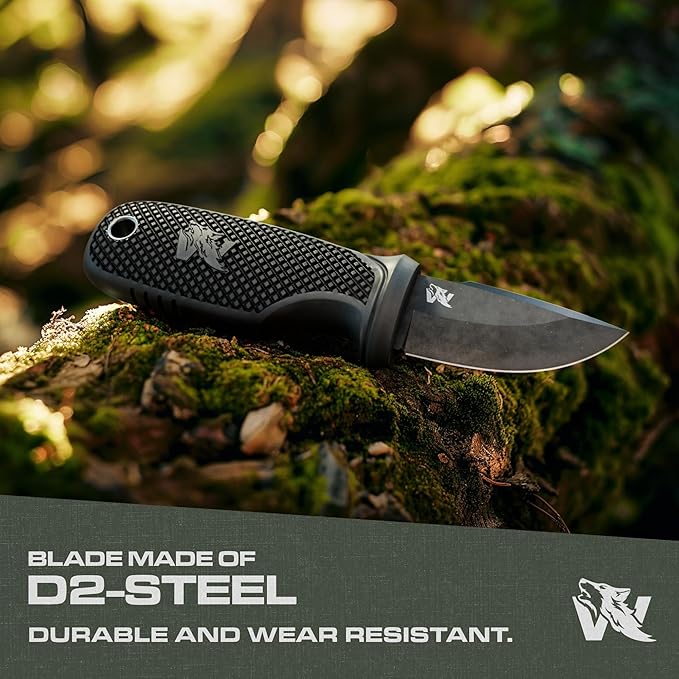 W-MINI - EDC Neck Knife with Sheath and Necklace - Small EDC Fixed Blade Knife Necklace and Belt Clip - Pocket Fixed Blade Knives - Full Tang Neck Knife with Sheath Tactical and Fire Starter