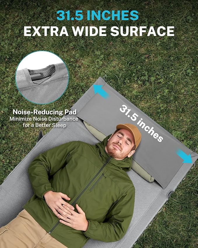 Gonex 31.5" Extra Wide Camping Cot with Leg Extenders 2 in 1 Portable Folding Cot for Adults Height Adjustable Supports 350lbs Sleeping Bed for Backpacking Travel Beach Home, Grey