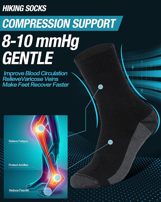 3 Pairs Men's Merino Wool Socks - Thermal Winter and Hiking Socks with Cushioned Support for Everyday Comfort