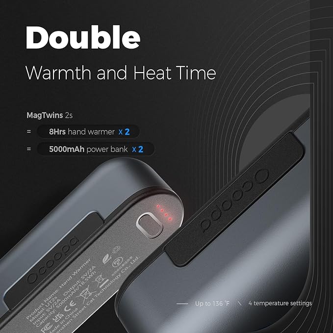 OCOOPA Hand Warmers Rechargeable 2 Pack, Magnetic Electric Handwarmer, 4 Levels Heat Up to 136℉, USB-C Portable Charger 10000mAh, Raynauds, Golf, Tech Gifts for Men, UT2s(MagTwins)