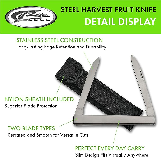 SZCO Supplies 4.5" Steel Harvest Folding Pocket Knife for Men – Dual Stainless Steel Blades, Compact EDC Knife, Small Pocket Knife, Pocket Knives & Folding Knives with Sheath for Gardening, Camping, and Everyday Carry