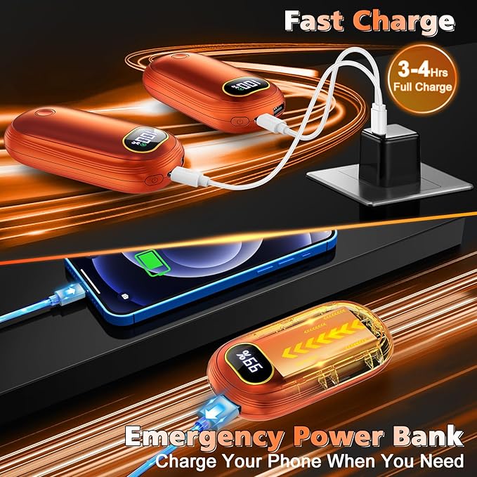 Hand Warmers Rechargeable - Electric Hand Warmers Rechargeable 2 Pack Heat Up to 131℉ with 18Hrs Warmth, Electronic Portable Pocket Heater for Golf Raynauds Camping, Gifts for Women Man