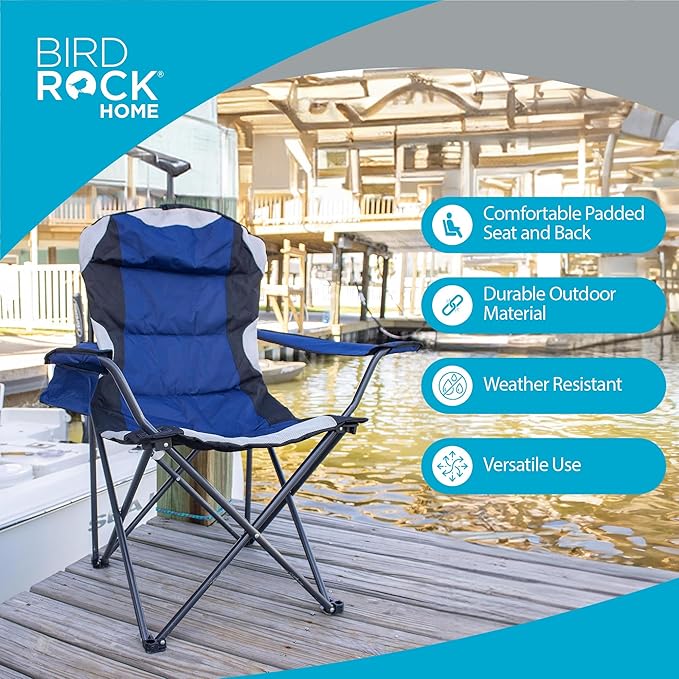 Internet's Best 2 Pack Padded Camping Folding Chair | Outdoor | Navy Blue | Sports | Cup Holder | Comfortable | Carry Bag | Beach | Quad
