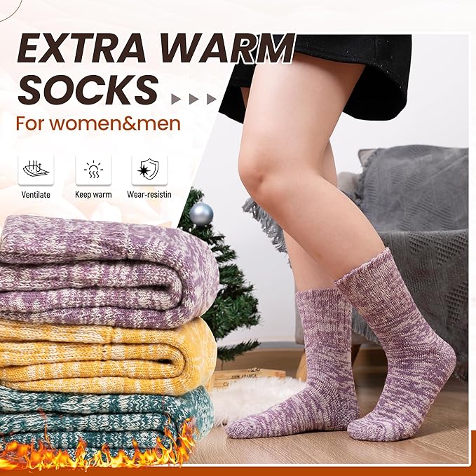 Eyean Merino Wool Socks Thermal Winter Ski Warm Thick Cozy Boot Hiking Socks for Women Men 3 Pairs