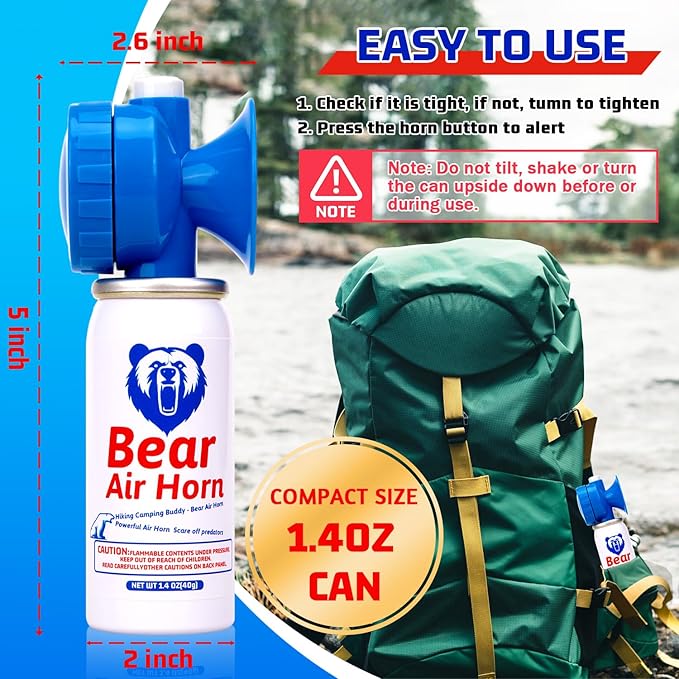 1.4oz Bear Horn for Self Defense, 123dB Loud Mini Air Horn, Audible Up to 1/2 Mile, Safety Air Horn for Hiking,Camping and Outdoor Protection(1.2.4)
