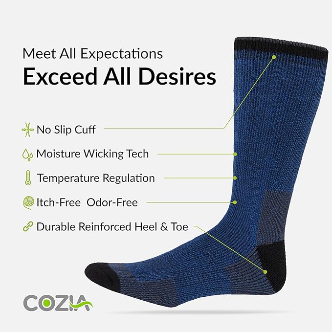 COZIA Merino Wool Socks for Men and Women Warm thermal Boot Hiking Socks 3 Pairs
