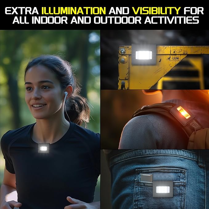 2Pack Clip on Running Lights, Rechargeable Magnetic LED Safety Lights with Red Strobe, Waterproof, USB Charging, Flashlight for Night Jogging, Dog Walking, Hiking Backpack, Cycling