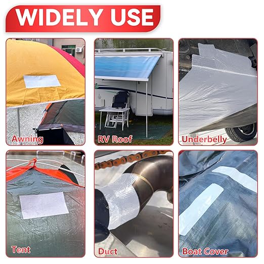 Birllaid Awning Repair Tape for Tarp, Heavy Duty Outdoor Repair Tape for Canvas, Boat Covers, Tent, Sail Tape, Tear Repair Patch Kit, Waterproof, UVproof, White