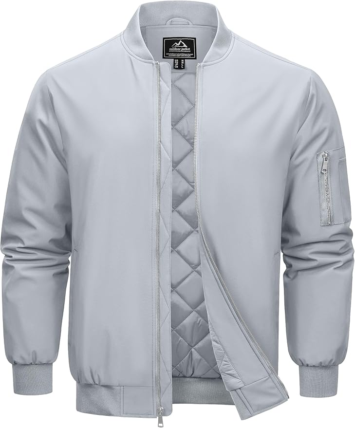 Cotrasen Mens Bomber Jacket Fall Winter Warm Windbreaker Casual Full Zip Padded Coats with Pockets