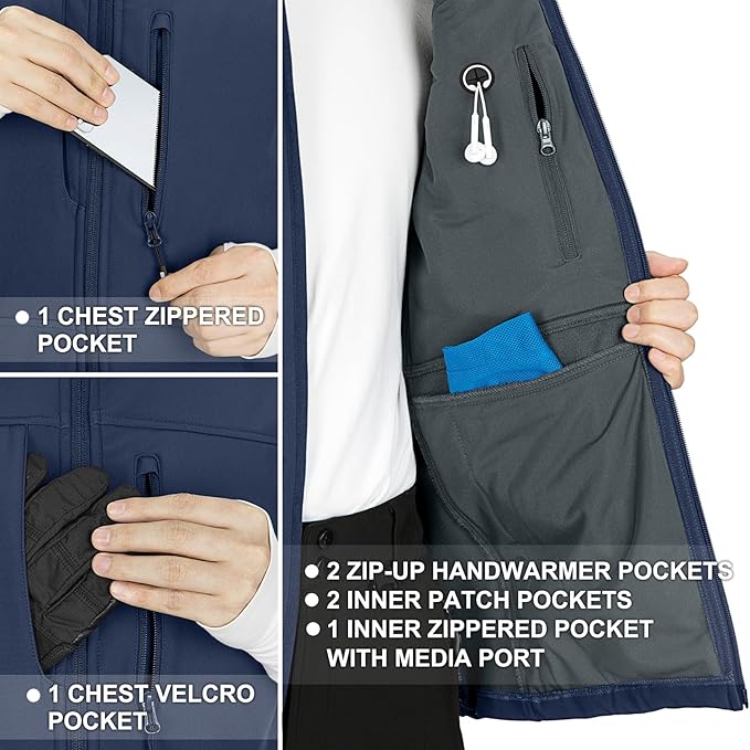 33,000ft Men's Lightweight Softshell Vest Outerwear Zip Up Fleece Lined Windproof Sleeveless Jacket for Golf Running Hiking