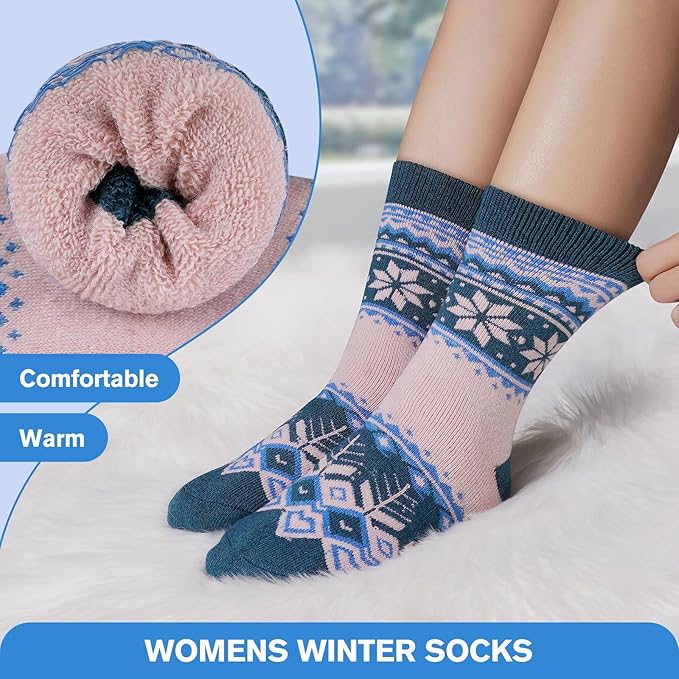 SIMIYA 5 Pairs Merino Wool Socks for Women Winter Thick Warm Hiking Socks Women Thermal Crew Cushion Socks