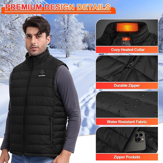 SNOW LEOPARD Heated Vest for Men with Battery Pack Included, 16000mAh 7.4V Rechargeable Men's Heated Vest