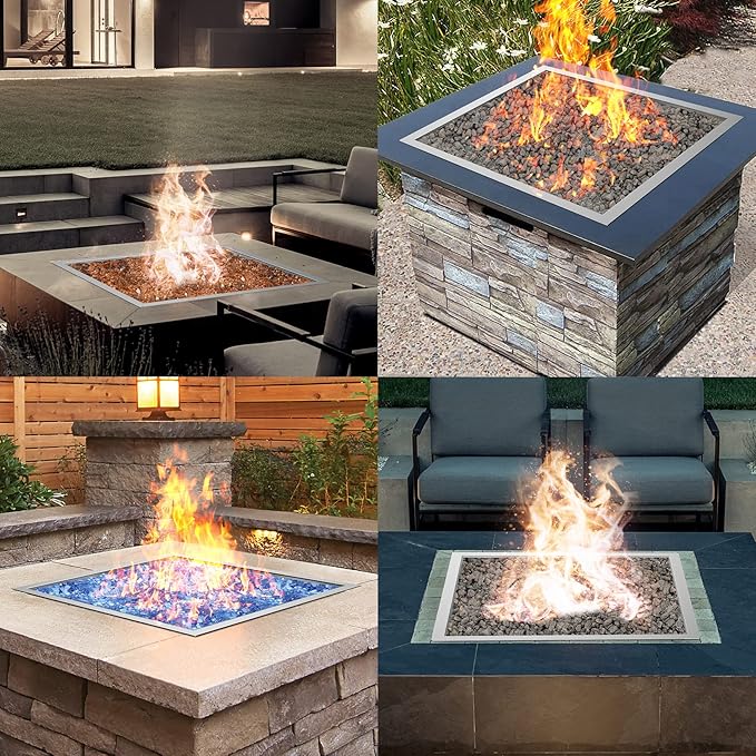 Skyflame 18 inch Square Stainless Steel Drop in Fire Pit Burner Pan with Burner Ring and Protective Cover