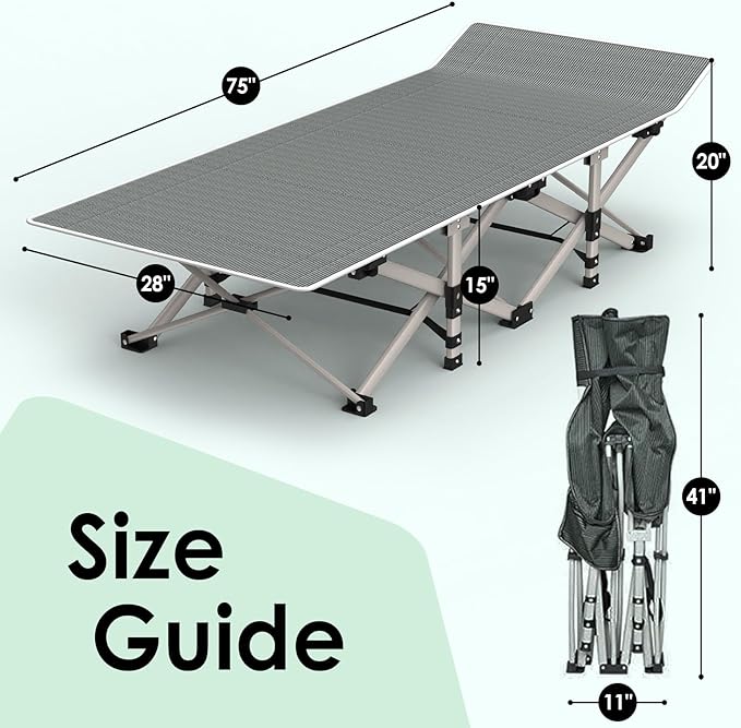 Suteck Camping Cot, Folding Camping Cot Bed for Adults Sleeping 1200D Double Layer Oxford Portable Folding Outdoor Cots for Camping W/Soft Pad Carry Bag for Home Office Nap Beach Travel, Stripe Blue