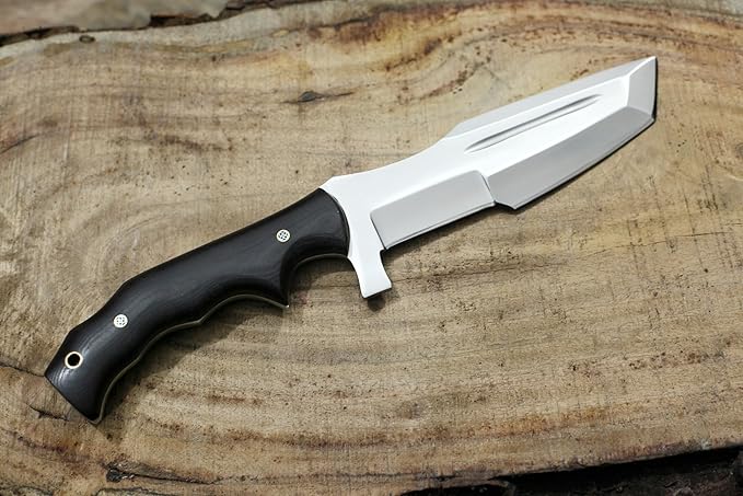 GCS Handmade D2 steel Hunting Knife G10 Handle Fixed Blade Knife Right Hand Scout Carry Buffalo leather Sheath and Sharpening Stone for Hunting Camping Survival and EDC
