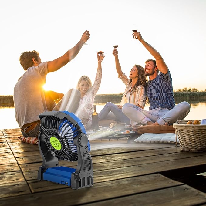 Portable Fan Rechargeable๏ผ270ยฐ Rotating Portable Cordless Battery Powered Camping Fan Rechargeable, USB Desk Personal Outdoor Camping Fans for Tents,Travel X23 Blue