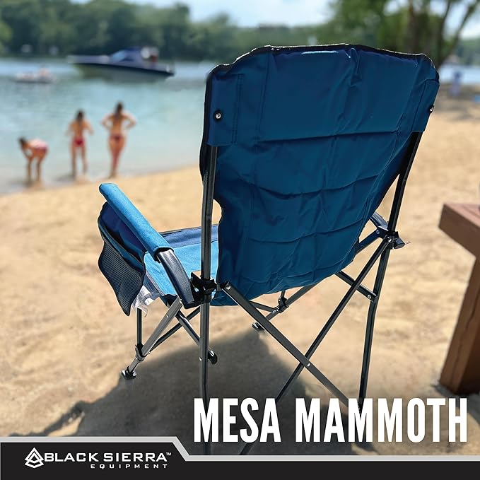 Black Sierra Oversize Camping Chair for Adults Supports 500 lbs, XL Heavy Duty Hard Arm Folding Chair, Steel Frame Durable Padded Outdoor Seat, Portable Fold Up Chair w/Cup Holder and Storage Bag