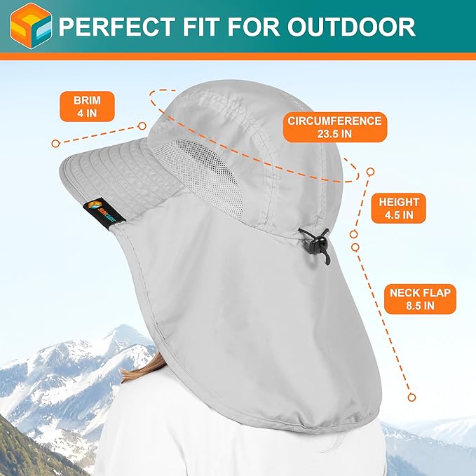 SUN CUBE Wide Brim Sun Hat with Neck Flap, UPF50+ Hiking Safari Fishing Hat for Men Women, Sun Protection Beach Hat