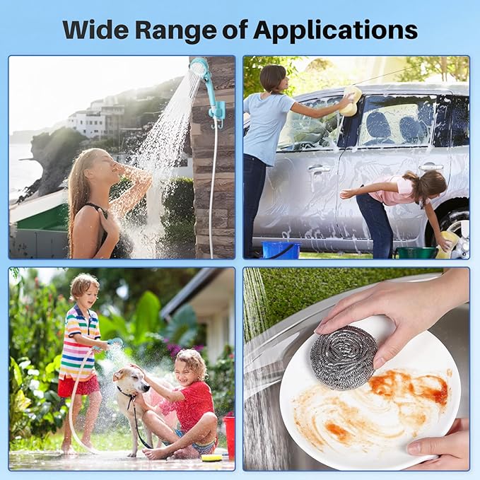 Portable Camping Shower with Heater, 6000mAh Rechargeable Portable Shower with 2000W Immersion Heater, LED Display, Heated Camping Shower for Travel, Hiking, Car, Pet