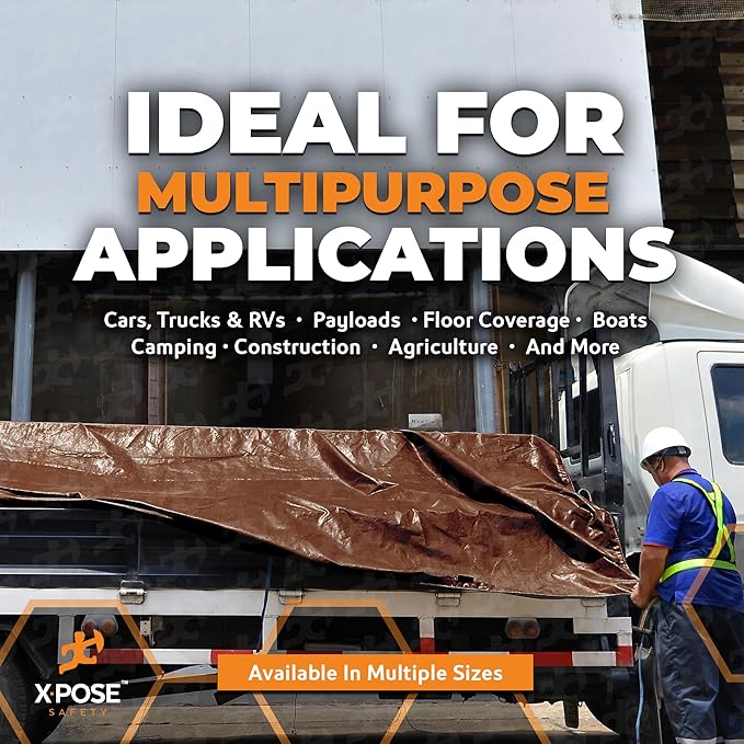 xpose safety 15' x 15' Brown/White Ultra Heavy Duty Tarp - 20 Mil Tarps Heavy Duty Waterproof 15x15 - Extra Large Tarp,Waterproof Tarp Cover Rain Camping,Tent Tarp,UV Protection,Reinforced Corners