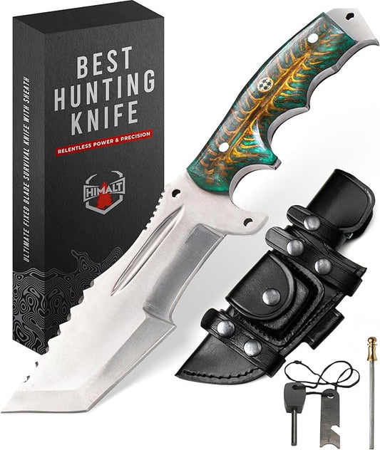 10"Handmade D2 Steel Tracker knife- Fixed Blade, Bushcraft, Hunting, Survival Knife With Sheath-Pine Cone Acrylic Resin Handle-Full Tang-Ideal For EDC, skinning,camping, Outdoor-Best Hunting Knives For Men.