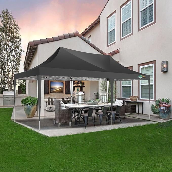 COBIZI 10x20 Pop Up Canopy Tent with Sidewalls,Party Tent Outdoor Gazebos, Waterproof & UV50+,3 Adjustable Heights,Higher Frame Design - Extra Tall for Parties Backyard,Weddings,Markets,Black