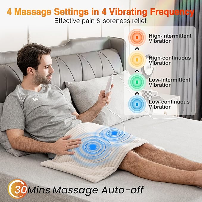 WOOMER Weighted Massage Electric Heating Pad for Back Pain, Neck and Shoulders Cramps Relief, 17’’x33’’, 3.7lb BPA-Free and Non-Toxic Beads, 4 Heat Settings, 4 Massage Modes, 2h Auto-Off