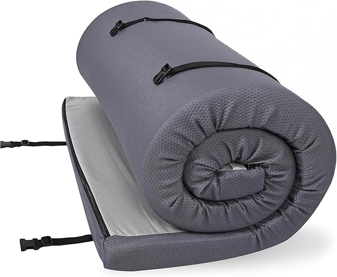 Foamma 4" x 28" x 72" Memory Foam Roll-Up Camping Mattress with Water Resistant Zipper Cover, Foldable and Portable for Camping, RV Bunk, Tent, Guest Bed, Outdoor and Dorm, CertiPUR-US Certified Foam