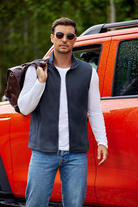 COOFANDY Mens Polar Fleece Vest Lightweight Sleeveless Jacket Warm Zip up Outerwear Vests with Zipper Pockets for Hiking