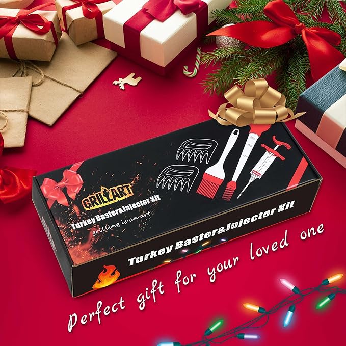 Professional Turkey Baster Meat Injector Syringe Kit, Baster for Cooking Thanksgiving & Christmas Turkey, Injector Marinades for Meats, Full Set with Basting Brush, Meat Shredder Claws, Large Capacity