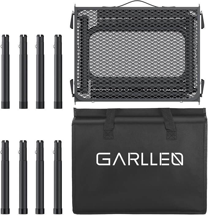 GARLLEN Folding Grill Table, 3 Adjustable Height Portable Picnic Table with Heat-Resistant Mesh Desktop, Lightweight Aluminum Camping Table for Outdoor, BBQ, Camping, 34.2" L x 15.7" W, Black