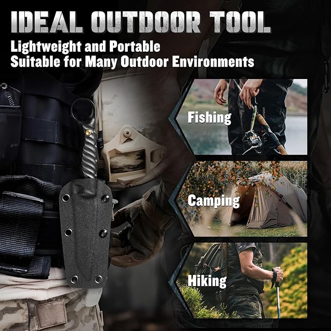 Tanto Fixed Blade Knife - Full Tang Survival Knives for Bushcraft, Camping Knives with Sheath, Black Knives Forged from a Single Piece of D2 Steel, Ideal Gift for Men