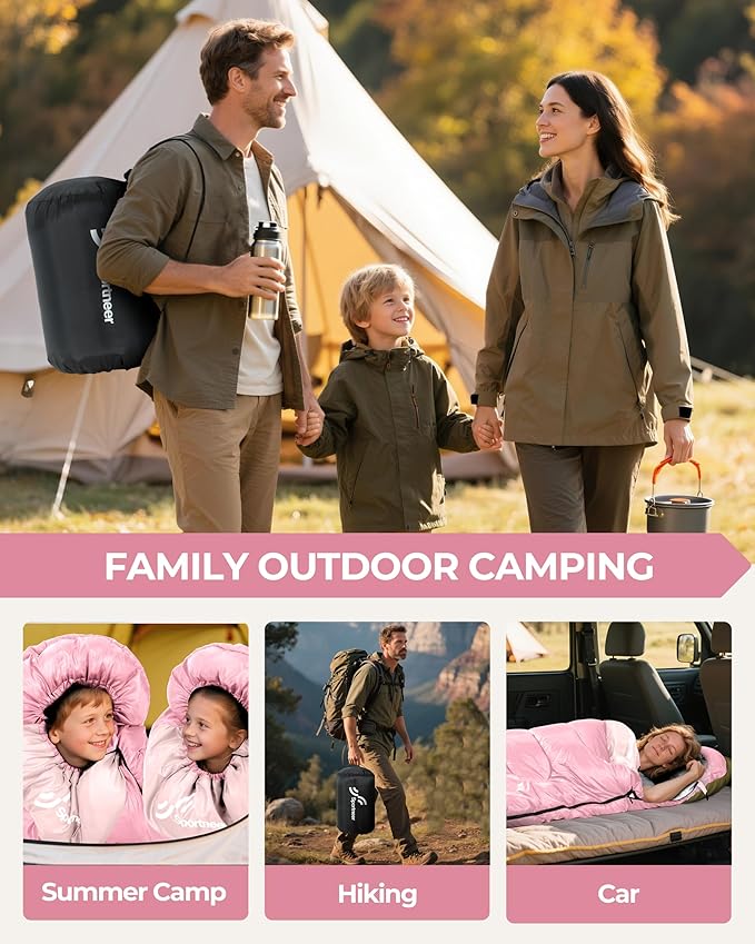Sportneer Sleeping Bags for Adults, Warm & Cold Weather Sleeping Bag for Adults Kids Boys Girls - Lightweight Compact Camping Gear Equipment, Traveling, Backpacking, Hiking