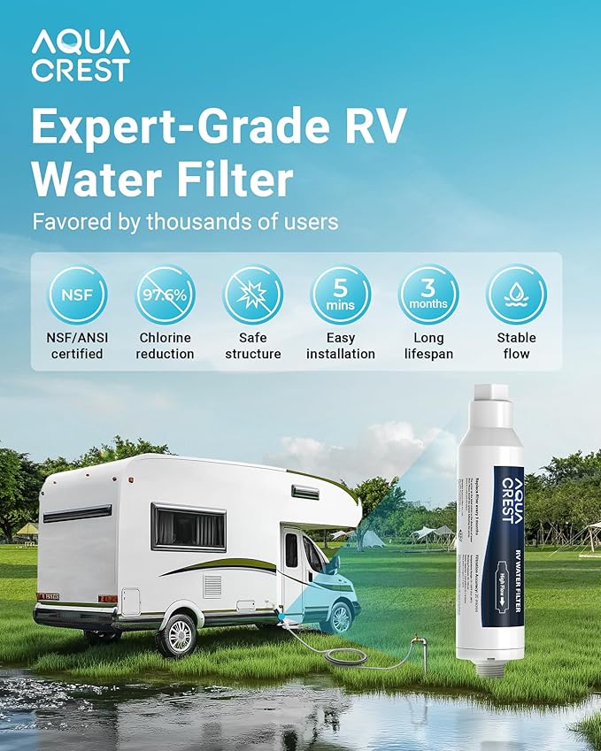 AQUA CREST RV Water Filter, RV Inline Water Filter with NSF Certified, Reduces Chlorine, Bad Taste and Odor, Ideal for Garden and Camper (Filter 4 Pack)