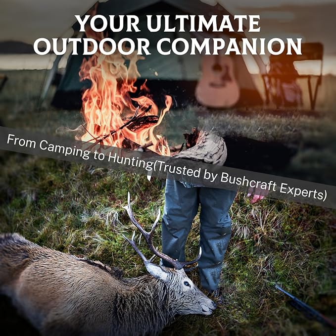 Camping Knife for Men, D2 Steel Fixed Blade Tactical Survival Knife with Sheath - Compact & Portable for Outdoor Hiking, Bushcraft, G10 Handle - Black