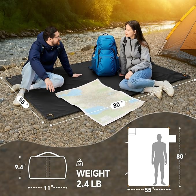 BEDELITE Large Waterproof Camping Blanket, Lightweight for Cold Weather, Foldable Fleece Stadium Blanket for Outdoor Sports, Windproof, Wearable, Machine Washable, 55" x 80",Black