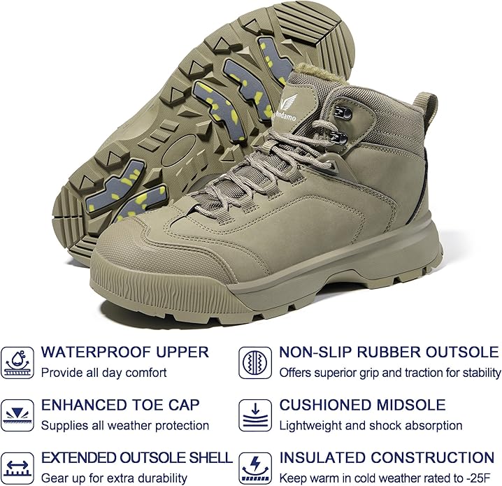 Wondamo Men's Waterproof Snow Boots Insulated Toe Cap Cold Weather Shoes Non-slip Lightweight Winter Boots