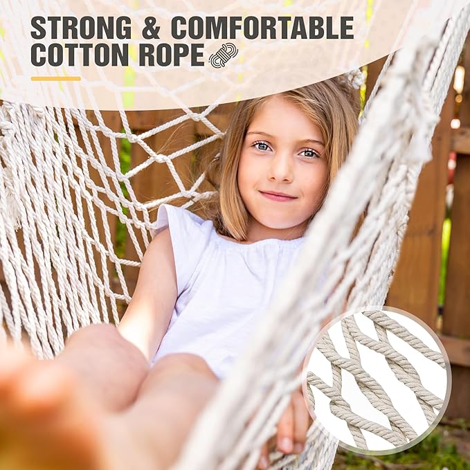RedSwing Double Hammock for 2 Person,Rope Hammocks for Outside with Wooden Spreader Bars, Includes S-Hooks and Hanging Chains,Capacity 450 lbs