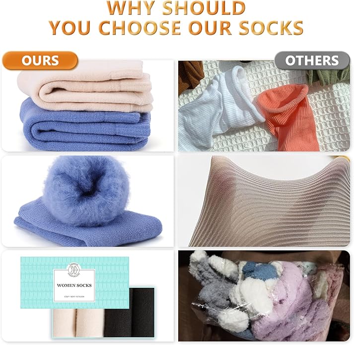 HUGSWEET Thermal Winter Socks for Women Extra Thick Insulated Heated Slipper Socks for Cold Weather 4 Pairs (Multicolor)