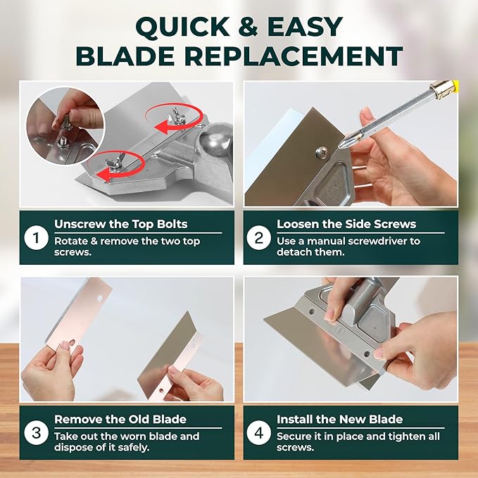 Heavy-Duty Griddle Scraper Kit – Griddle Scrapers for Flat Tops & Grill Scraper with Ergonomic Handles, Splash Guard, 4 Extra Blades for Effortless Burnt-On Grease Removal