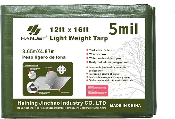 12' x 16' Tarp 5-mil Thick Camping Tent Rain Tarps Green Waterproof Outdoor Cover…