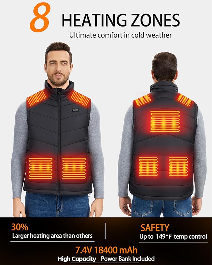 Heated Vest for Men with 18400mAh 7.4V Battery Pack,Electric Warming Vest with Pockets