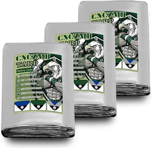 Heavy Duty Tarp Waterproof, 10 Mil Thick 2.8x3 Feet Finished Size Tarps Outdoor, Multipurpose Tarpaulin, Small Tarp for Emergency Rain Shelter Camping (Silver/Blue, 2.8x3ft 3 Pack)